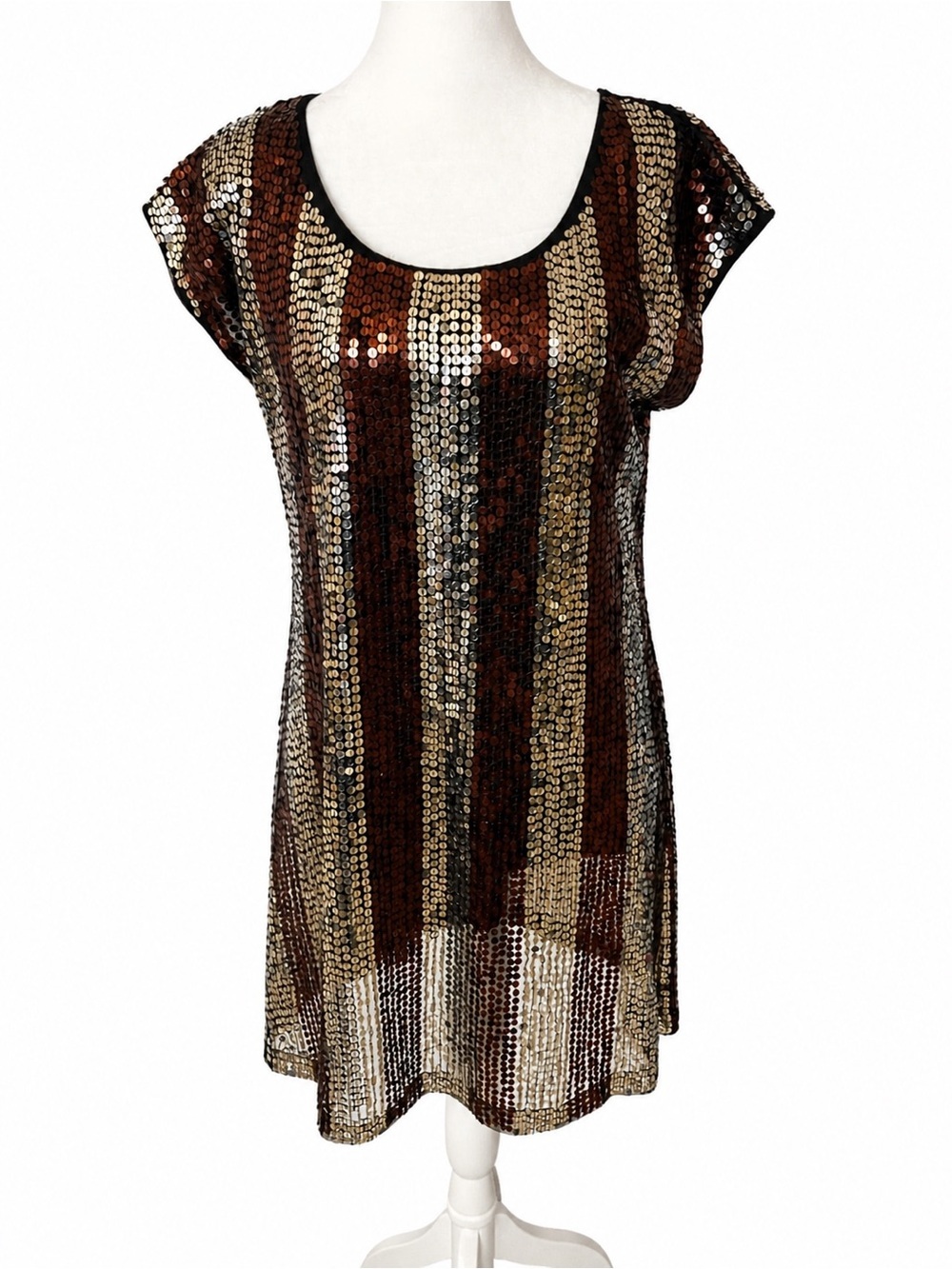 H&M Sequin Striped Scoop Neck Tunic - Metallic Brown & Gold